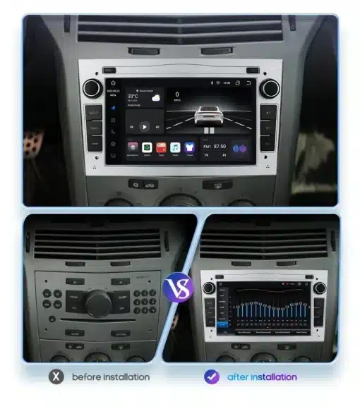 Android autoraadio Opel Astra H J Vectra Vauxhall Antara Zafira Corsa Vivaro Meriva Veda | E-pood Tootemaailm Android autoraadio paigaldatud Opel Astra H, J, Vectra, Vauxhall Antara, Zafira, Corsa, Vivaro, Meriva ja Veda armatuurlauale. Kaasaegne puutetundlik ekraan, millel on näidatud navigatsioonivõimalused, meediarakendused ja temperatuuri info. Pealtnäha kombineerib evolutsioonilist tehnoloogiat olemasoleva auto disainiga.