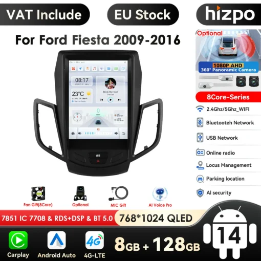 Android autoraadio 2Din Ford Fiesta MK7 2009 - 2016 | E-pood Tootemaailm Android 14 2Din Car Radio for Ford Fiesta MK7 2009 - 2016 Multimedia Player with a sleek black design featuring a 9.7-inch touchscreen interface, displaying navigation maps and music controls, ideal for enhancing driving experience.
