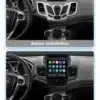 Android autoraadio 2Din Ford Fiesta MK7 2009 - 2016 | E-pood Tootemaailm Kaks pilti Ford Fiesta MK7 2009-2016 armatuurlauast enne ja pärast Android 14 2Din Car Radio paigaldamist, esitledes vana ja uusima 9.7-tollise multimeediaplayeri kuvari erinevust. Uus ekraan näitab kaasaegset Carplay liidest musta ja halli sisekujundusega.