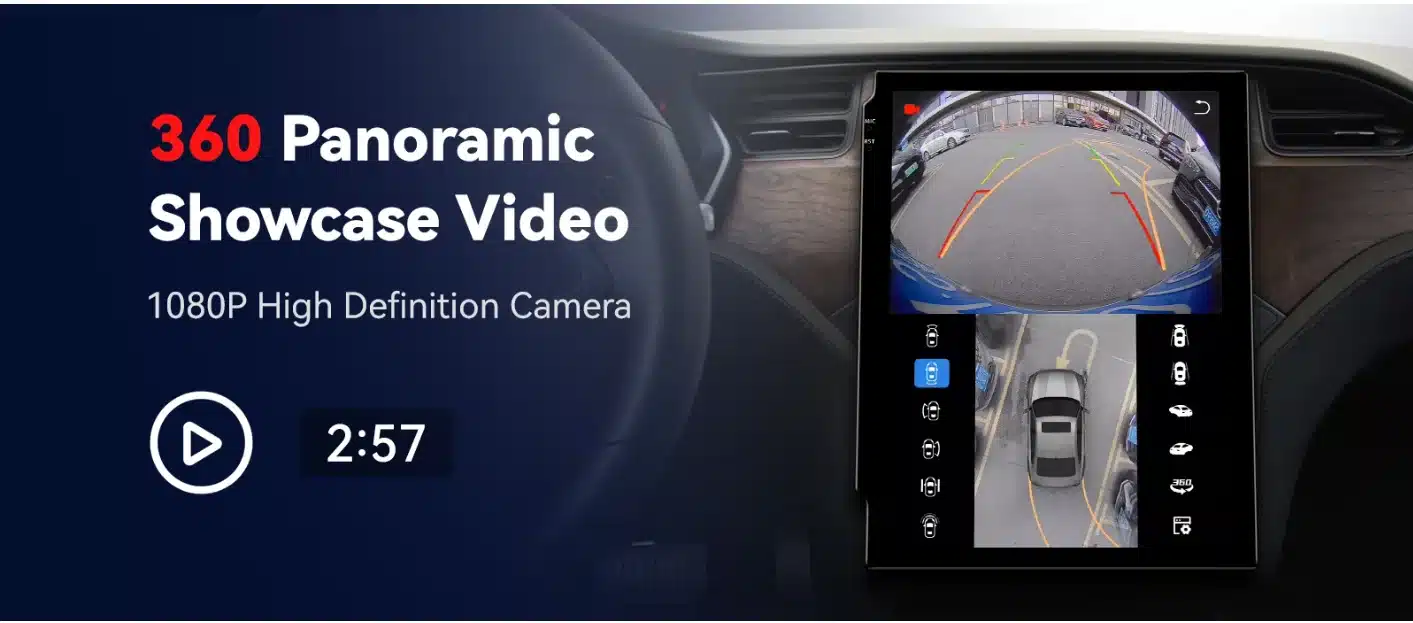 Multimeedia mängija 9'' 4G Android Peugeot Expert 3/Citroen Jumpy 3 kuvab 360-kraadise panoraamvideo vaadet autokaameraga, rõhutades kõrglahutusega pilti pardal ja rõhutades parkimise abivahendeid.