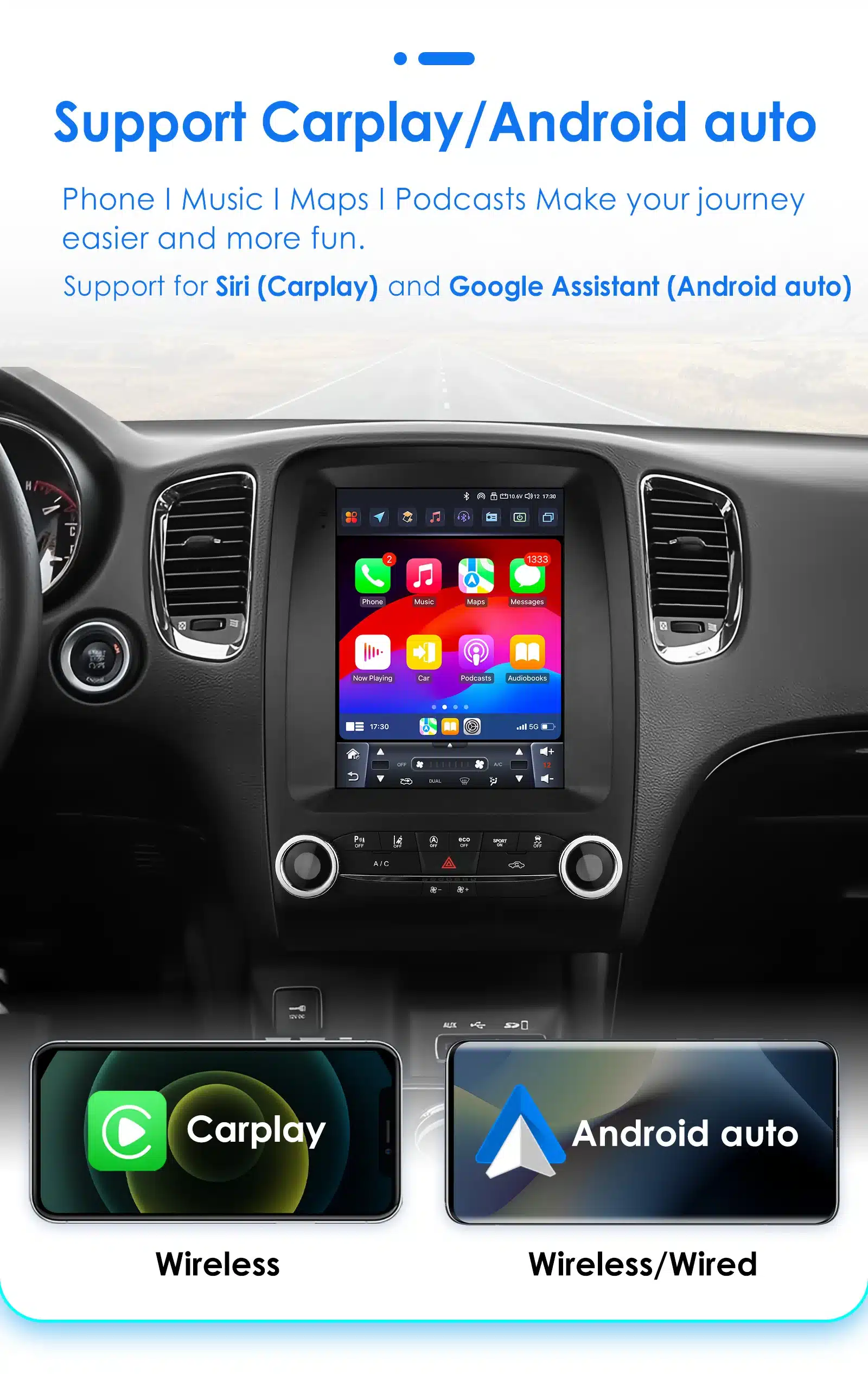 Multimeedia autoradio Dodge Durango 2014-2020, GPS ja CarPlay | kujundav pilt e-kaubamaja pildikogust