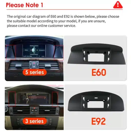 BMW Android autoraadio GPS-iga ja Carplay toega E60 E90 | E-pood Tootemaailm Pilt näitab BMW 5. ja 3. seeria armatuurlaudu koos integreetavate Android autoraadiote, GPS-iga ja Carplay toega, mudelite E60 ja E92 jaoks.