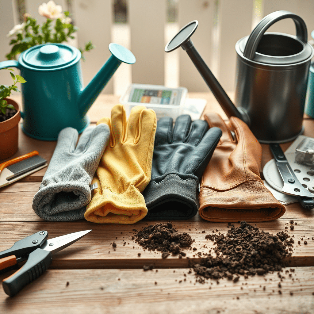 Erinevad aiatöökindad puidust tööpinnal