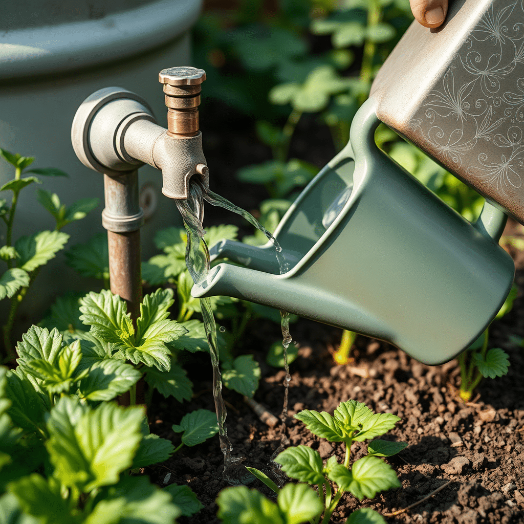 Vihmaveetünni kraanist voolab vesi kastekannu aias