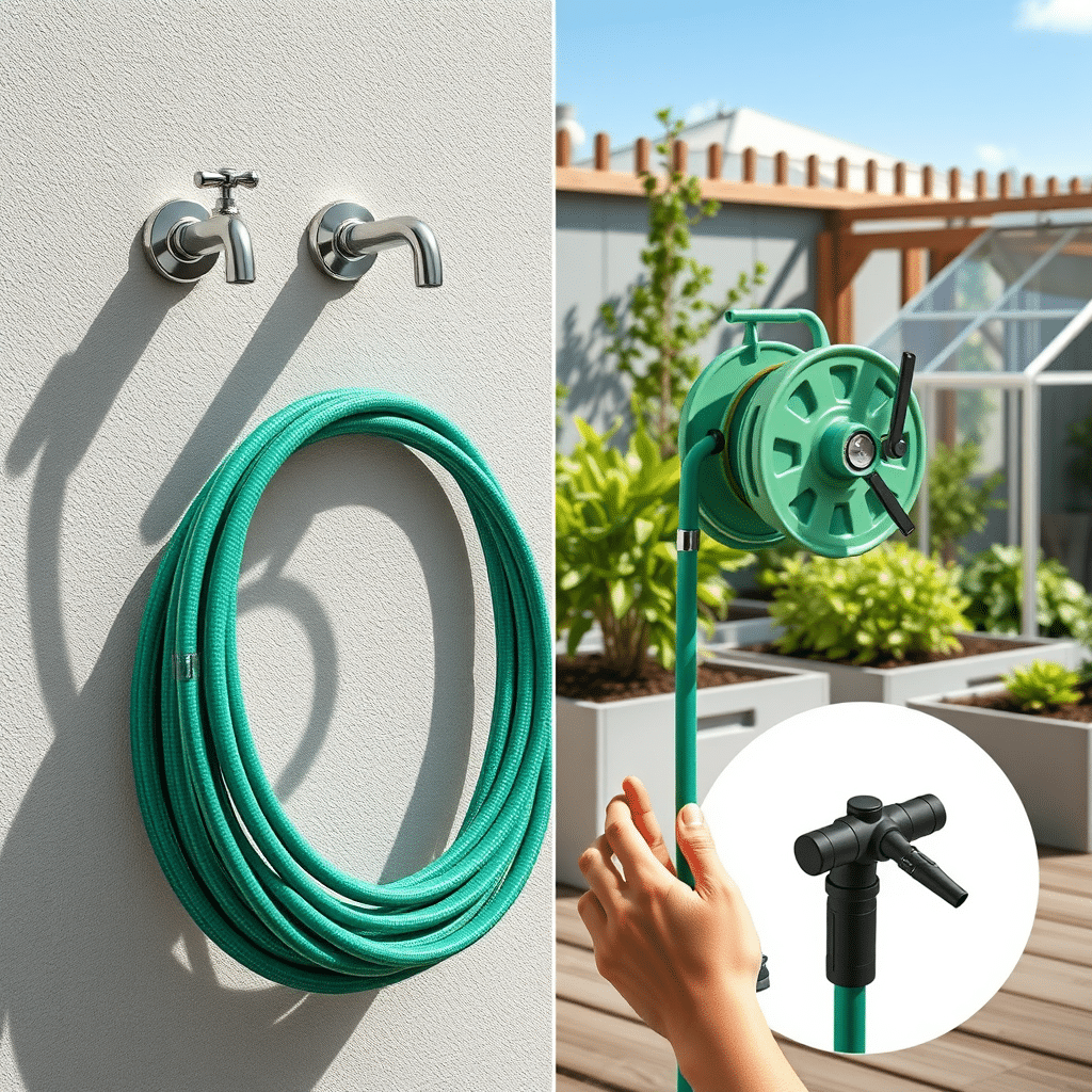 Aiavooliku hoidik ja rullik kõrvuti aianurgas