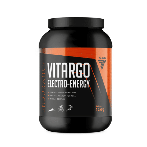 Elektrolüütide pulber sidruni-greibi maitsega 1050 g | E-pood Tootemaailm Must plastpudel oranzi sildiga, mis kuvab teksti 'VITARGO ELECTRO-ENERGY' ja sisaldab 1050 g Elektrolüüt TREC VITARGO ELECTRO ENERGY LEMON-GRAPEFRUIT toidulisandit. Pudel on asetatud valgel taustal, rõhutades energiat andva toote visuaalset identiteeti.