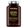 Adaptogeen TREC ESSENSEY BACOPA MONNIERI 90 kapslit pruunis läbipaistvas purgis koos hõbedase kaanega, valge taustal. Etikett lubab paremat mälu ja keskendumist, sisaldades 250 mg Bacopa monnieri ekstrakti.