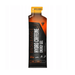 Energiageel TREC Hydro Caffeine Energy Gel 60ml, Bitter Orange mustas ja oranžis pakendis, mille sildil on kujutatud vastupidavusele viitavad sümbolid.