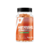 Naturaalsed energiakapslid TREC Herbal Energy, 60 kapslit, läbipaistvas plastpudelis oranži ja valge sildiga neutraalsel taustal.