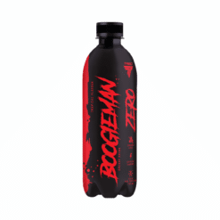 Must ja punane plastpudel energiooki TREC Boogieman Zero 500ml silmatorkava kujundusega. Pudelil on esile toodud toote nimi ja kofeiinitaoline looduslik energialisand, tumeda tausta ees seisab pudel keskmes.