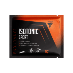 Isotooniline pulber TREC ISOTONIC SPORT WATERMELON 20 g oranžis ja mustas pakendis, millel on valged ja oranžid kirjatekstid ning graafilised ikoonid. Pakend rõhutab energiat, elektrolüüte ja taastumist, asetatud valgele taustale.