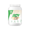 Valge plastpurk ja värviline etikett Taimne valgupulber TREC Soy Protein Isolate 750g, Vanilla, millel on lehtede muster ja rohelised toonid, puhta valge taustaga.