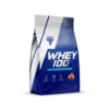 Valgupulber TREC Whey 100, 900g Salted Caramel, sinine ja valge kott valge tausta ees, sisaldab kõrgekvaliteedilist vadakuvalgu kontsentraati, pakend rõhutab maitset ja valgu kõrget sisaldust.