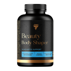 Vitamiinikapslid TREC TBL BEAUTY BODY SHAPER 90 kapslit, must ja kuldne pudel valgel taustal, silt rõhutab silueti toetust ja kaalujälgimist.