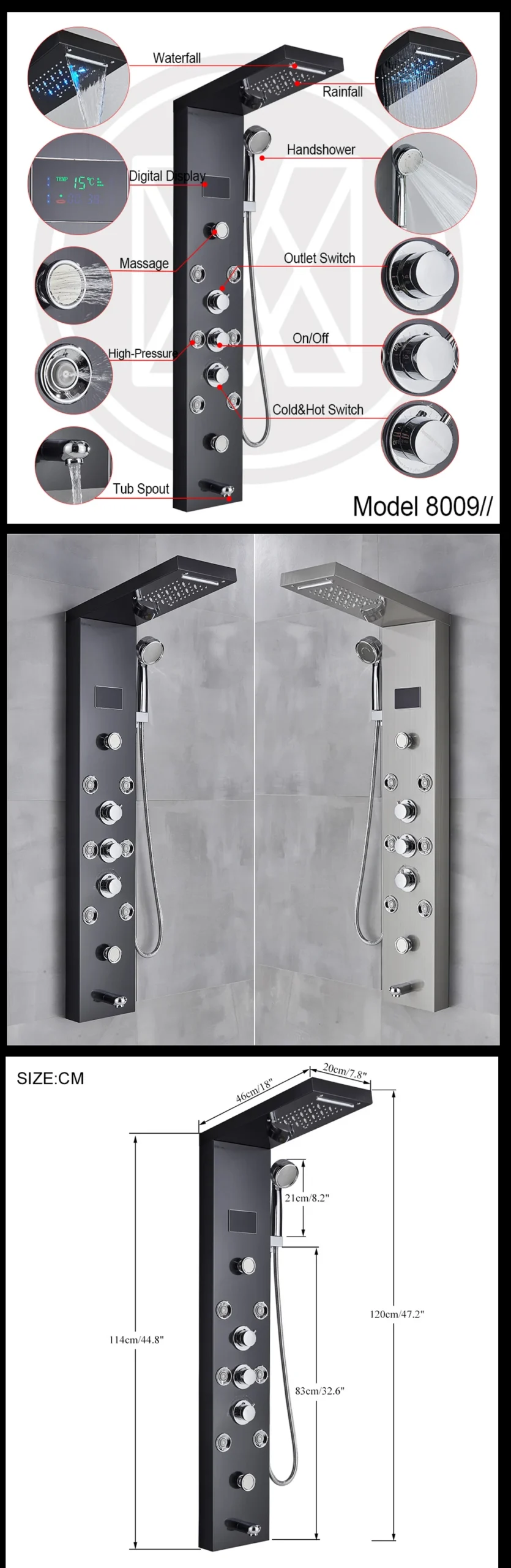 LED dušipaneel veefall, digitaalne ekraan, SPA massaaž | kujundav pilt e-kaubamaja pildikogust