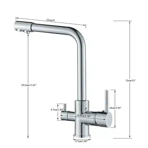 Köögisegisti kahe käepidemega, kuum ja külm vesi, filtriga | E-pood Tootemaailm Metalse viimistlusega köögisegisti kahe käepidemega, mis pakub kuuma ja külma vee funktsioone, lisaks veefiltri süsteem. Segisti on sirgjoonelise disainiga ja sobib kaasaegsesse kööki.