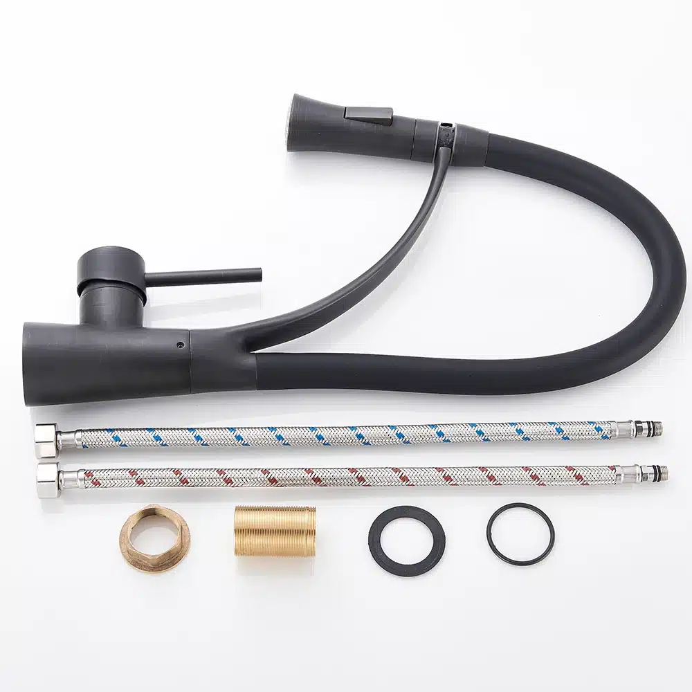 Köögivalamu kraan musta viimistlusega, pööratav väljavool | kujundav pilt e-kaubamaja pildikogust