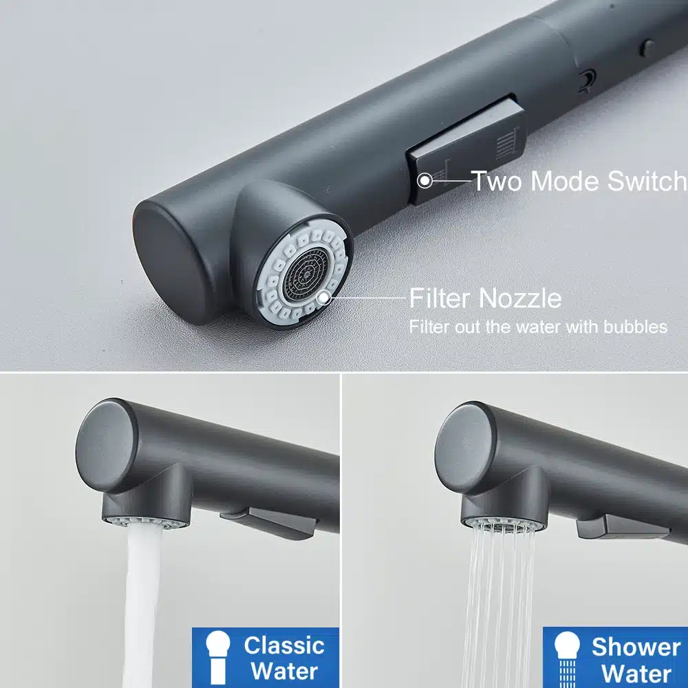 Köögivalamu kraan kõrge rõhuga roostevabast terasest, kuum ja külm vesi | kujundav pilt e-kaubamaja pildikogust