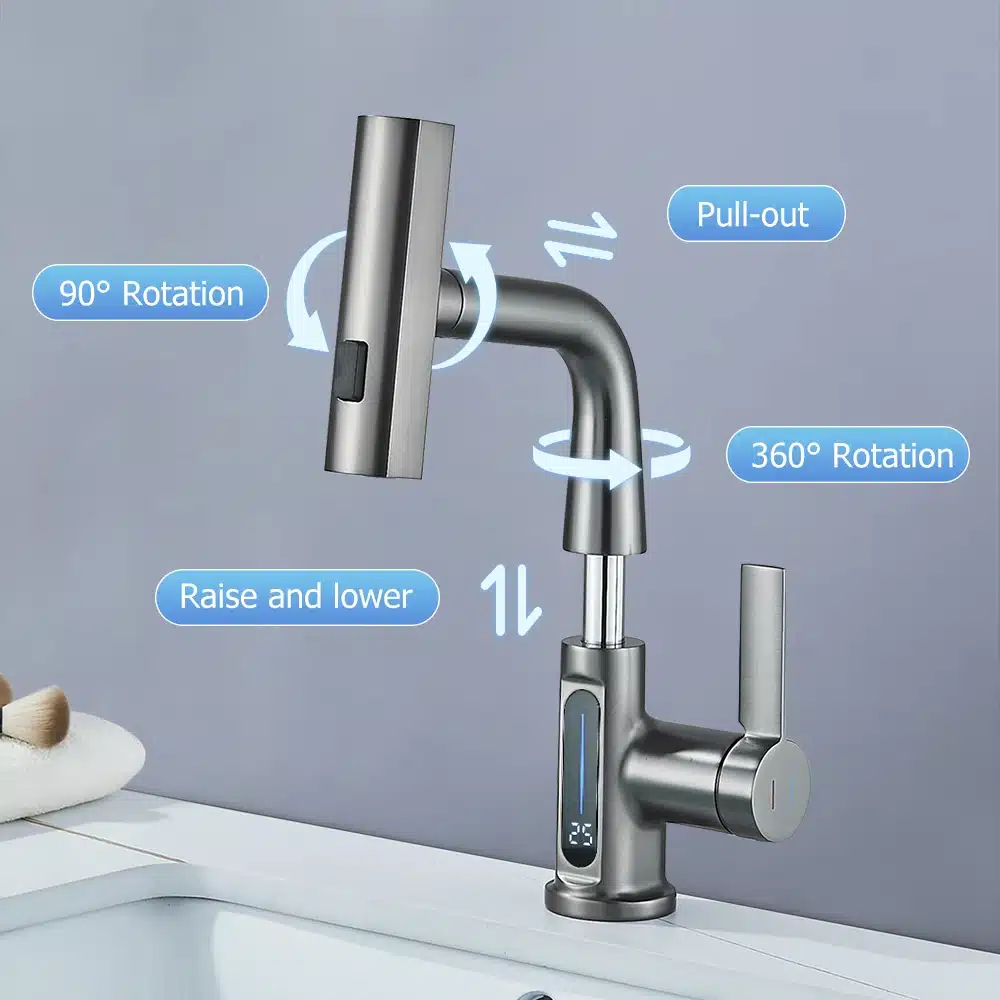 Moodne vannitoa kraan digitaalsete temperatuurinäidikutega | kujundav pilt e-kaubamaja pildikogust