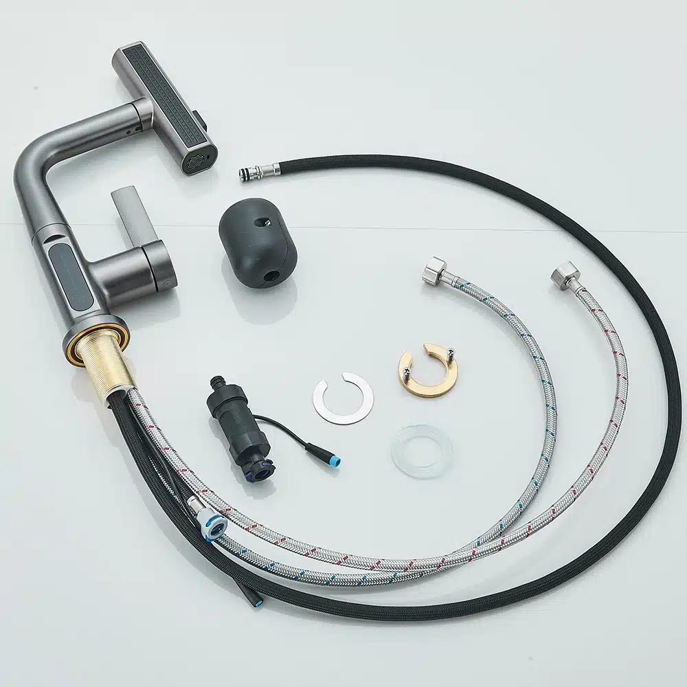 Moodne vannitoa kraan digitaalsete temperatuurinäidikutega | kujundav pilt e-kaubamaja pildikogust