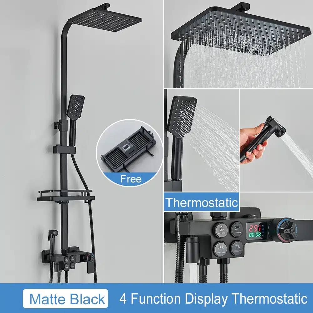 Dušisegisti komplekt LCD temperatuuri näidikuga ja vihmavee dušiga | kujundav pilt e-kaubamaja pildikogust