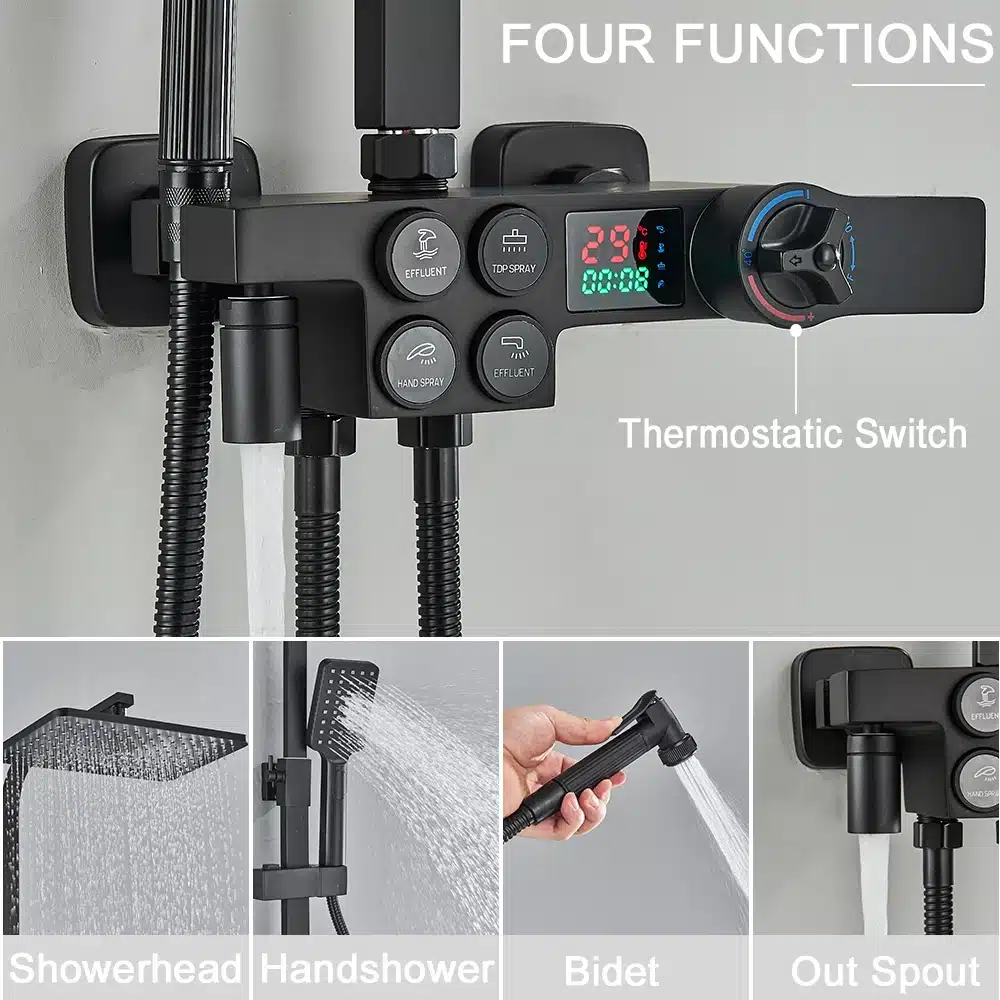 Dušisegisti komplekt LCD temperatuuri näidikuga ja vihmavee dušiga | kujundav pilt e-kaubamaja pildikogust