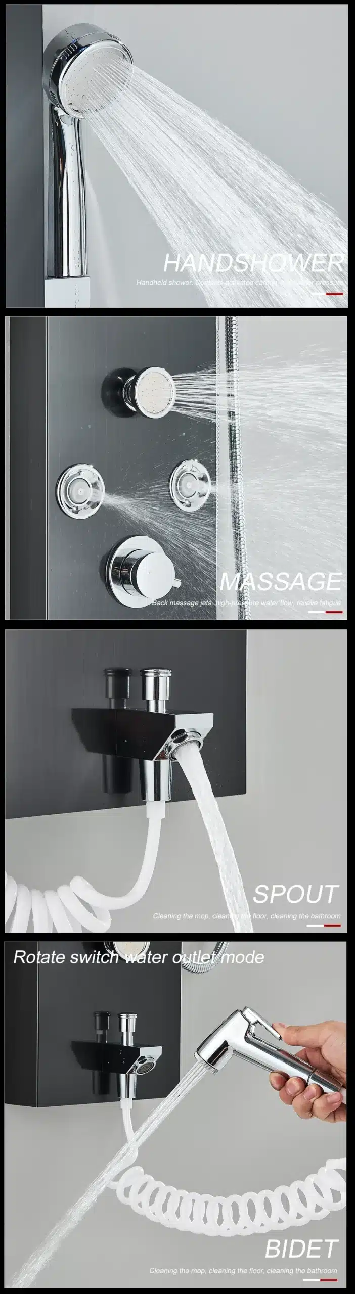 LED dušisegisti musta värvi veesamba süsteemiga ja massaažifunktsiooniga | kujundav pilt e-kaubamaja pildikogust