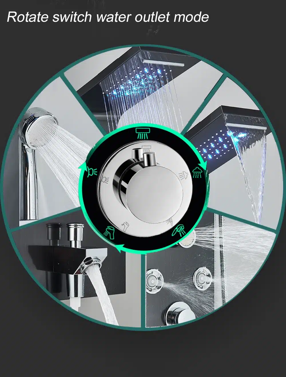 LED dušisegisti musta värvi veesamba süsteemiga ja massaažifunktsiooniga | kujundav pilt e-kaubamaja pildikogust