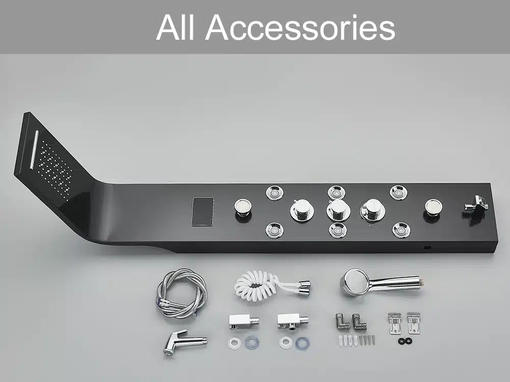 LED dušisegisti musta värvi veesamba süsteemiga ja massaažifunktsiooniga | kujundav pilt e-kaubamaja pildikogust