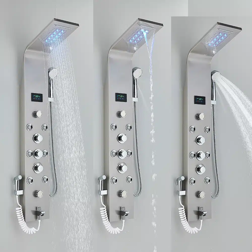 LED dušisegisti musta värvi veesamba süsteemiga ja massaažifunktsiooniga | kujundav pilt e-kaubamaja pildikogust