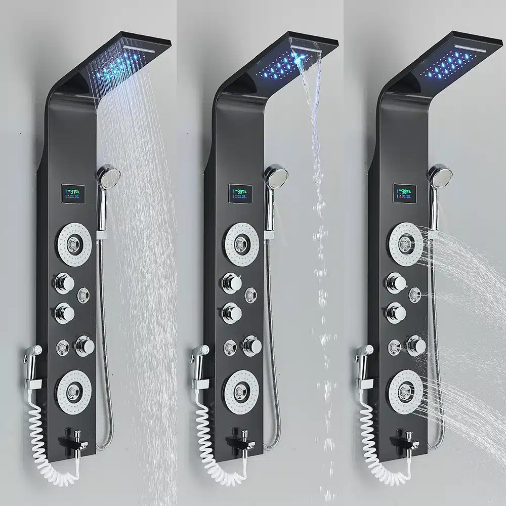 LED dušisegisti musta värvi veesamba süsteemiga ja massaažifunktsiooniga | kujundav pilt e-kaubamaja pildikogust