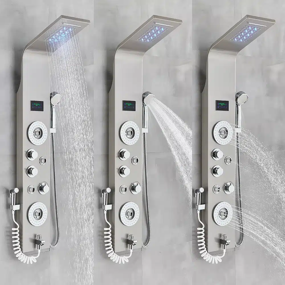 LED dušisegisti musta värvi veesamba süsteemiga ja massaažifunktsiooniga | kujundav pilt e-kaubamaja pildikogust