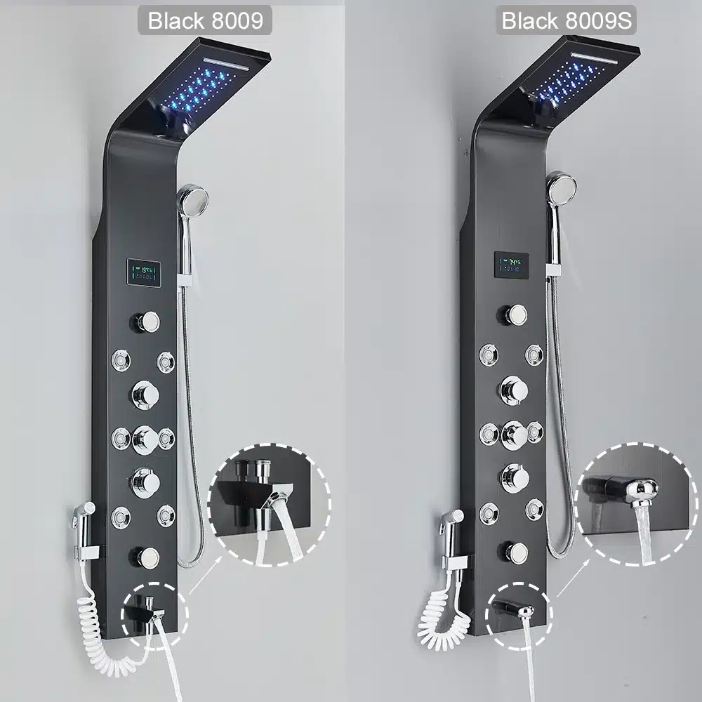 LED dušisegisti musta värvi veesamba süsteemiga ja massaažifunktsiooniga | kujundav pilt e-kaubamaja pildikogust