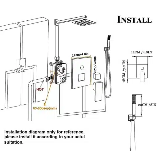 Must seinakinnitus duššisegisti 8/10/12/16 tolli vihmavee funktsiooniga | E-pood Tootemaailm Must seinakinnitus duššisegisti 8/10/12/16 tolli vihmavee funktsiooniga