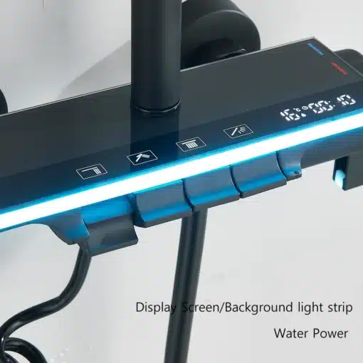 Dušisegisti LCD ekraaniga ja taustvalgustusega, seinapealne | E-pood Tootemaailm Seinapealne must dušisegisti integreeritud LCD ekraani ja sinise taustvalgustusega.