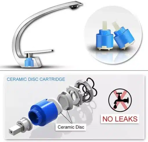 Kroomitud kraan pesu jaoks, kuum ja külm vesi, seinale paigaldatav | E-pood Tootemaailm Kroomitud kraan pesu jaoks, kuum ja külm vesi, seinale paigaldatav, millel on elegantne kaarjas disain ja vastupidav sinine keraamiline kettakassett. Taustal näidatud tootedisaini detailid tagavad lekkevaba kasutuse.