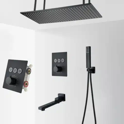 Dušisegisti komplekt musta termostaadiga, vihmavee ja juga 40X80 | E-pood Tootemaailm Dušisegisti komplekt musta termostaadiga, vihmavee ja juga 40X80