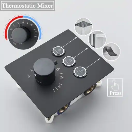 Dušisegisti komplekt musta termostaadiga, vihmavee ja juga 40X80 | E-pood Tootemaailm Dušisegisti komplekt musta termostaadiga, vihmavee ja juga 40X80