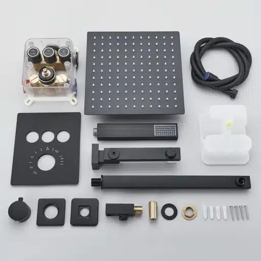 Dušisegisti komplekt musta termostaadiga, vihmavee ja juga 40X80 | E-pood Tootemaailm Dušisegisti komplekt musta termostaadiga, vihmavee ja juga 40X80