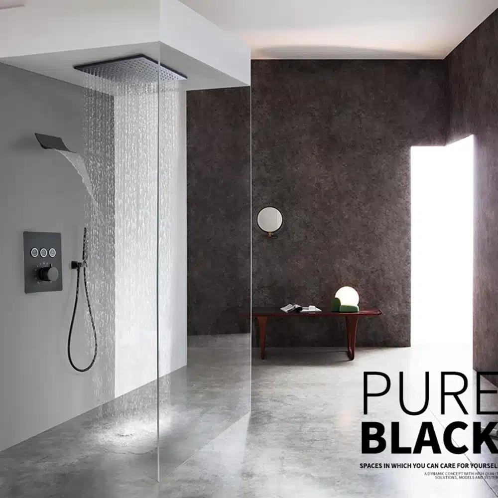 Dušisegisti komplekt musta termostaadiga, vihmavee ja juga 40X80 | kujundav pilt e-kaubamaja pildikogust