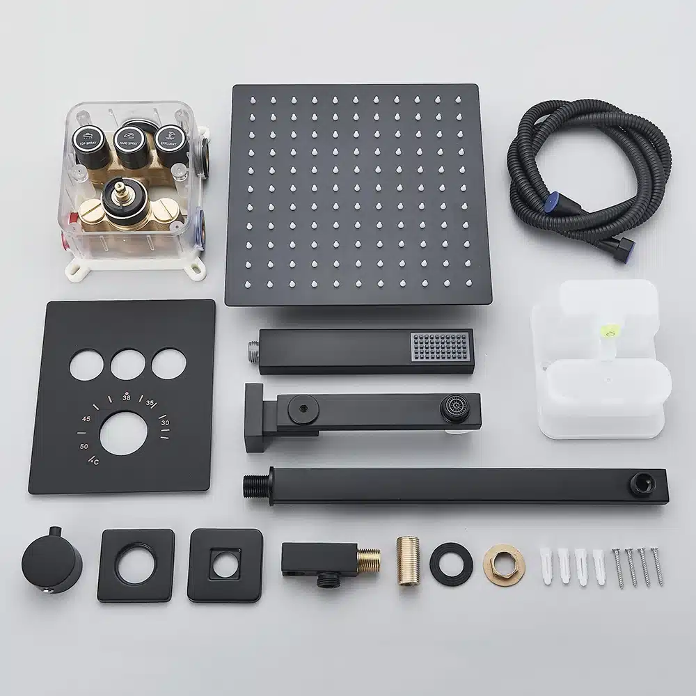 Dušisegisti komplekt musta termostaadiga, vihmavee ja juga 40X80 | kujundav pilt e-kaubamaja pildikogust