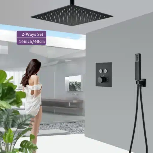 Dušisegisti komplekt musta termostaadiga, vihmavee ja juga 40X80 | E-pood Tootemaailm Dušisegisti komplekt musta termostaadiga, vihmavee ja juga 40X80