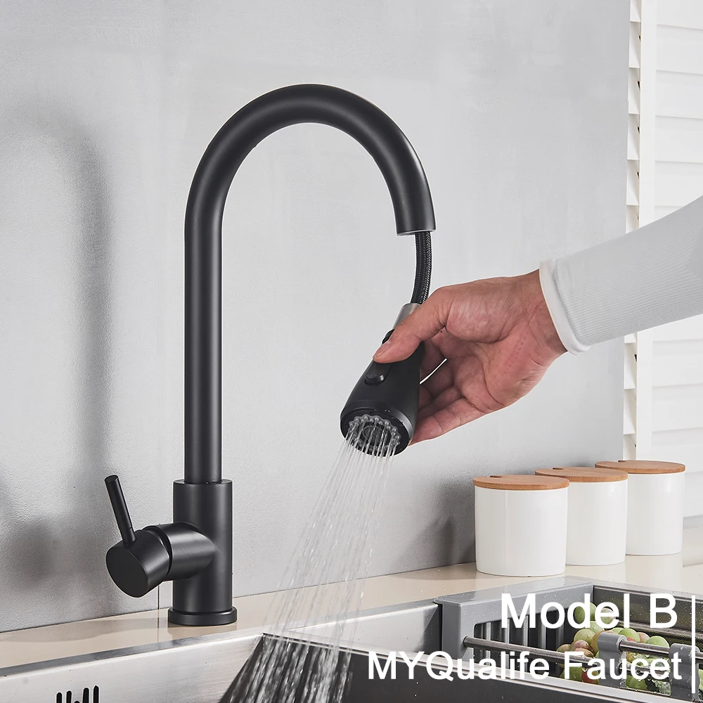 Köögisegisti musta värvi, väljatõmmatava pihustiga | kujundav pilt e-kaubamaja pildikogust