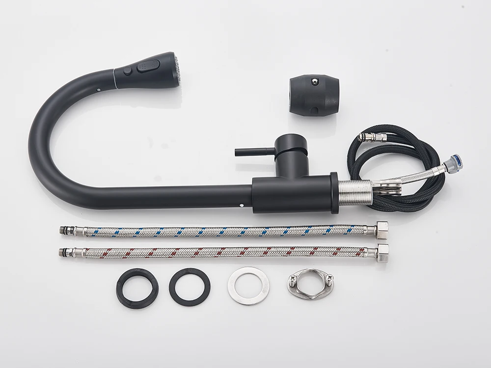 Köögisegisti musta värvi, väljatõmmatava pihustiga | kujundav pilt e-kaubamaja pildikogust