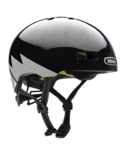 Jalgrattakiiver Nutcase Darth Lightnin' Reflective MIPS 56-60 cm, musta ja valge välkkujundusega, MIPS tehnoloogia ja reguleeritavate rihmadega.