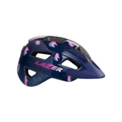 Tumesinine Lastekiiver LAZER Lil' Gekko, Pony, millel on roosad poni illustratsioonid ja modernsed ventilatsiooniavad. Kiivri disain on ühtaegu turvaline ja mänguline, sobides ideaalselt lastele, kes armastavad seiklusi.