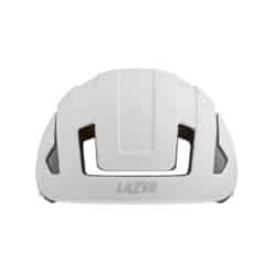 Valge värvusega Kiiver LAZER CityZen KC, Matte White (L) minimalistlikus stiilis, nähtav esiküljelt valgel taustal, esiletõstetud ventilatsiooniavade ja tänapäevase disainiga.