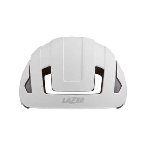 Valge värvusega Kiiver LAZER CityZen KC, Matte White (L) minimalistlikus stiilis, nähtav esiküljelt valgel taustal, esiletõstetud ventilatsiooniavade ja tänapäevase disainiga.