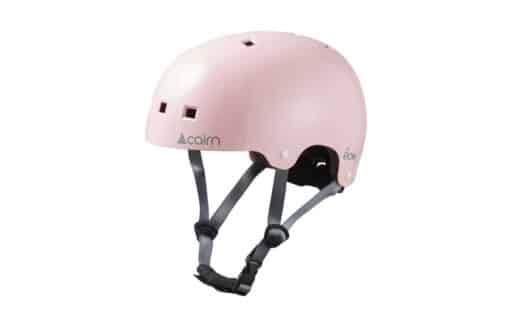 Kiiver CAIRN EON Shiny Powder Pink, roosa (L) koos musta reguleeritava lõuarihma ja ventileerimisaukudega, paigutatud valge tausta ees.