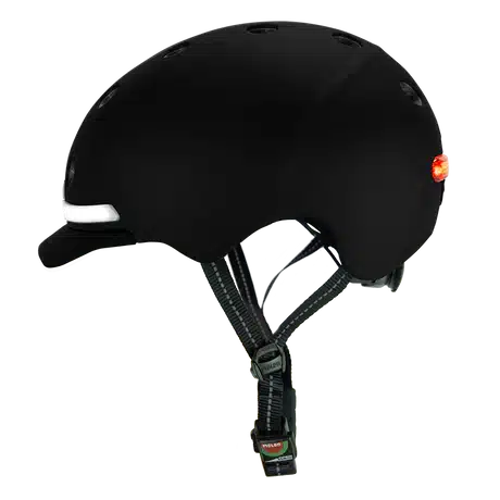 Must linnakiiver MELON E-Series Black Ice (XL), millel on aerodünaamiline kuju ja reguleeritavad rihmad, asetatud neutraalsele taustale.